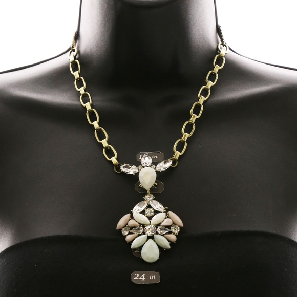 Luxury Crystal Y-Necklace Gold/White NWOT - Picture 3 of 3